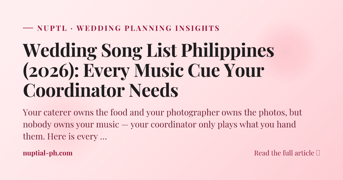 Wedding Song List Philippines (2026): Every Music Cue Your Coordinator Needs